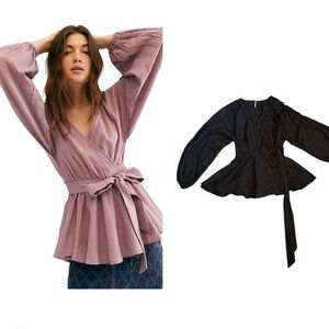 Free People Black wrap around top